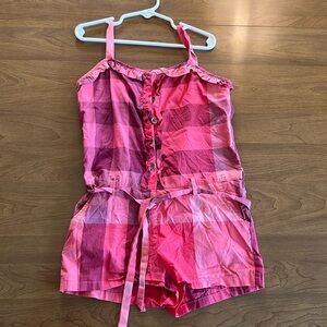 pink burberry plaid romper, 8Y
